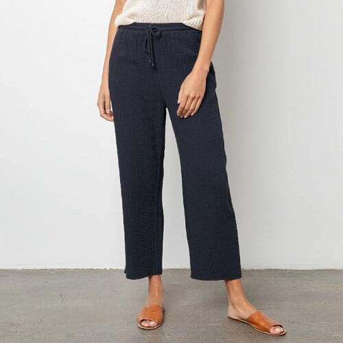 Johnature Japanese New Simple Elastic Waist Loose Pants For Women 2021 Spring All Match Solid Color Tie Ankle-length Harem Pants