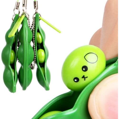 1/2/3Pcs Fidget Toys Decompression Edamame Anti Stress Adult Toy Rubber Pop it Squishy Squeeze Peas Beans Keychain For Kids Gift