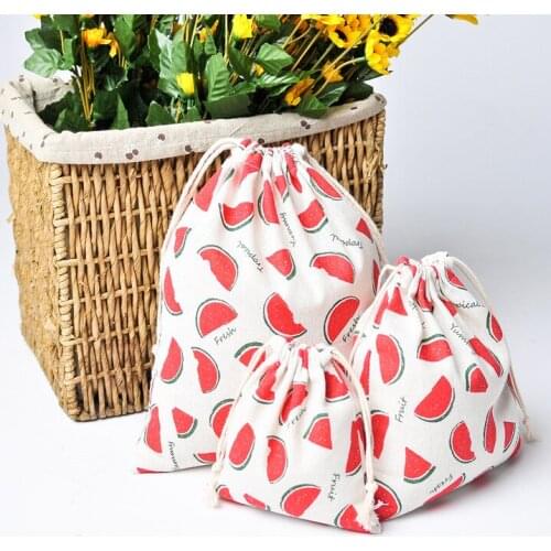 1pcs Watermelon Drawstring Cotton Linen Storage Bag Gift Candy Tea Jewelry Organizer Makeup Cosmetic Coins keys Bags 49261