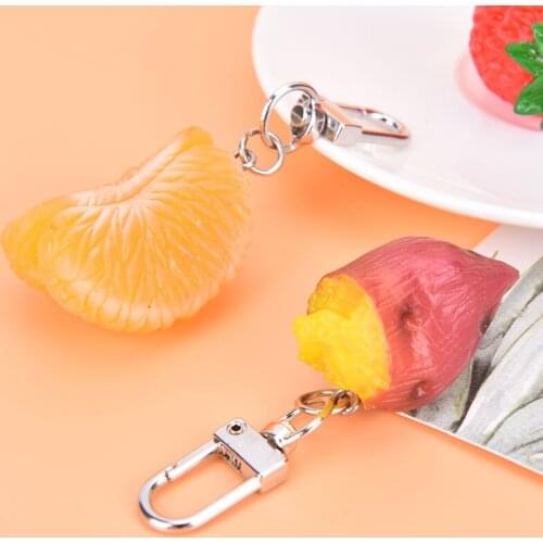 1PC Strawberry Key Ring Female Jewelry Cartoon Car Handbag Key Chains Fashion Lifelike Imitation Fruit Key Chain Orange