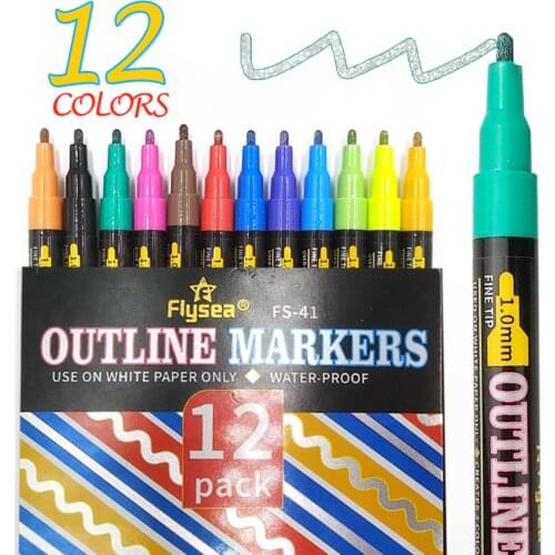 12Pcs/set Outline Paint Marker Pen Double Line Pen DIY Album Scrapbooking Metal Marker Glitter for Drawing Painting Doodling