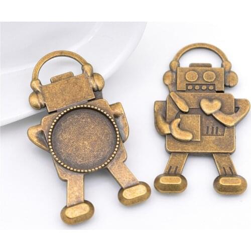 2pcs 20mm Inner Size Antique Bronze Plated Simple Robot Style Cabochon Base Cameo Setting Charms Pendant-E1-18