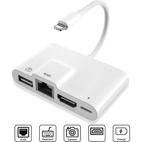 4 in1 USB Adapter OTG Lightning to Rj45 HDMI-Compatible 4K TV Micro Usb Hub Charging Converter for iPhone/ iPad