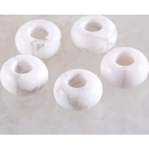 5Pcs Big Hole Beads Natural Stone 14mm Spacer Bead For Jewelry Making Earrings Women Men Ring Gem White Howlite Bead K1004