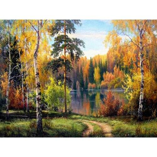5D Diy Diamond Painting Full Square Round Autumn Landscape Diamond Embroidery Scenery Mosaic Pictures of Rhinestones Decor