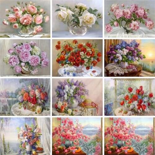 DIY Diamond Painting Cross Stitch Rose Peony FLower Needlework Diamond Embroidery Mosaic Picture of Rhinestones Kits Home Decor