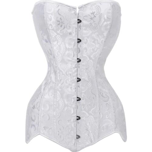 White Bridal Corselet Long Torso Waist Training Corset Lingrie Bones Overbust Hourglass Body Shaper Corset Size XS-6XL 8120