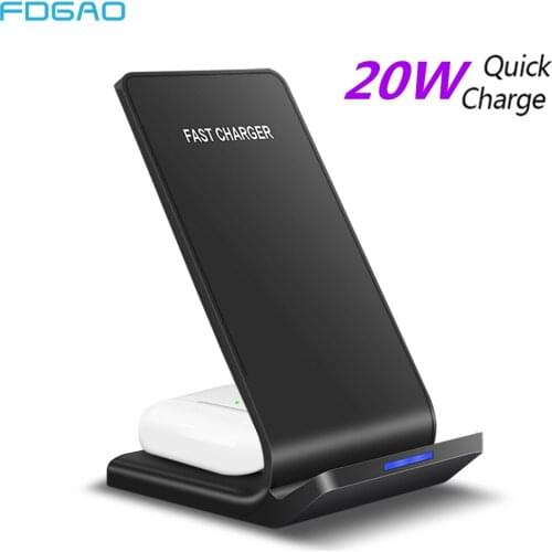 FDGAO 20W 2 in 1 Qi Fast Wireless Charger For iPhone 12 11 XS XR X 8 Airpods Pro Charging Dock Station for Samsung S21 S20 Buds