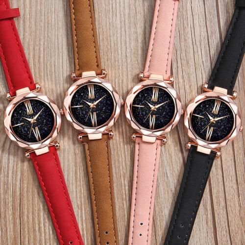 Women Watch Star Sky Dial Clock Luxury Rose Gold Fashion Womens Bracelet Quartz Wrist Watches For Women Girls