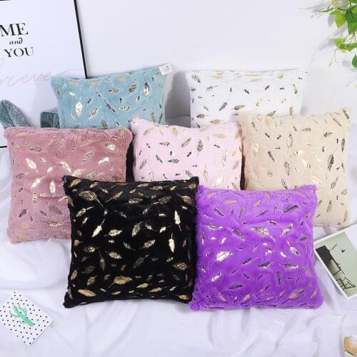 Decorative Fur Cushion Cover Gold Feather Home Plush Pillow Case Throw Pillow Cover Seat Sofa Bed Decoration Pillowcases 45 x 45