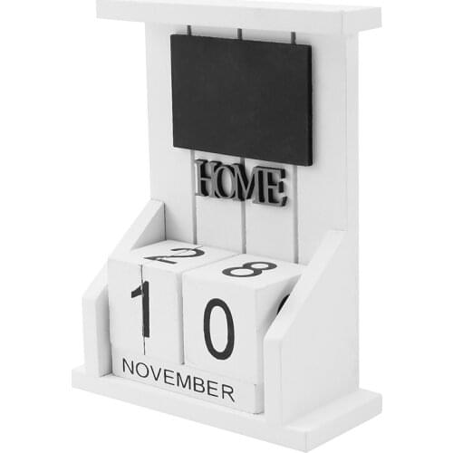 Wooden Desk Block Calendar-Perpetual Calendar Month Date Display Home Office Decoration (White)