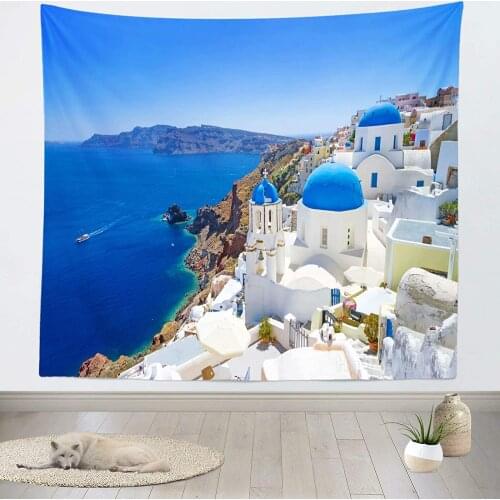 Greece Cityscape Tapestry Photo Backdrop White Of Oia Village On Santorini Island