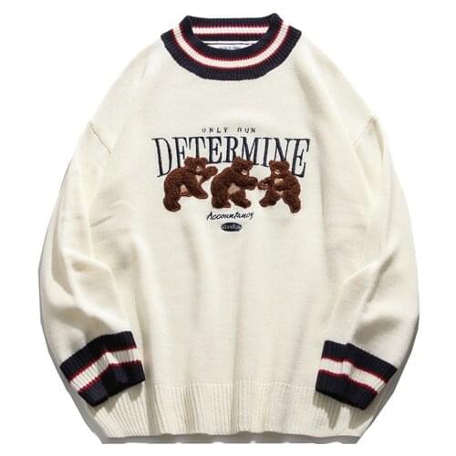 Harajuku couples clothing bear color contrast net red foreign style sweater mens and womens clothing 2020 new knitwear