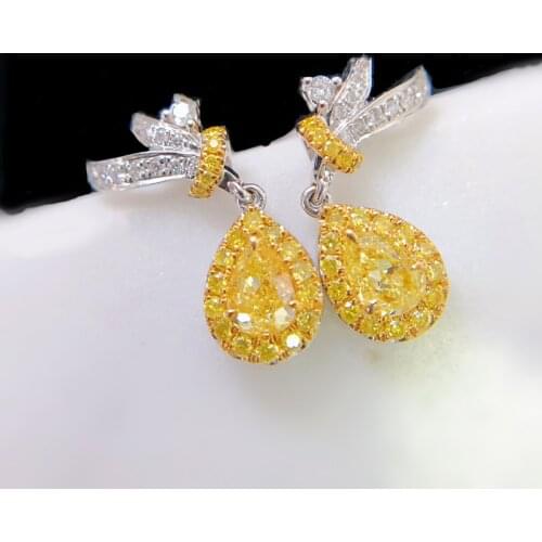 Fine Jewelry Water Drop Yellow Crystal Cubic Zircon Two Color Luxury Earrings For Women Wedding Engagement Unusual Earrings S925