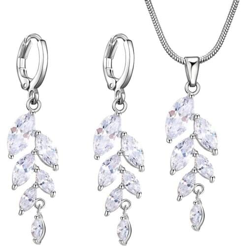Floralbride Rose Gold Fashion Bijoux Anti-allergic Girls Colorful Cubic Zirconia Necklace Pendant Earring Set Women Jewelry Set