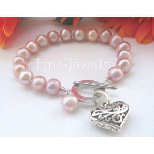 Beautiful 8" 9-10mm purple round freshwater pearl bracelet e SHIPPING 5.25
