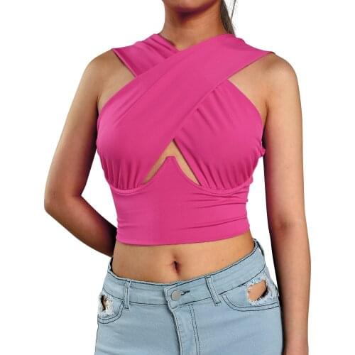 Crop Top Summer Sexy Womens Crisscross Cut Out Halter Wrap Corset Vest Y2k Solid Cami Tank Tops