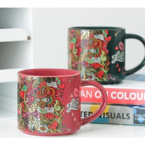 Sybil Graffiti Mug Creative Personality Trend Ceramic Water Cup Home Coffee Cup Couple Mug with Lid Spoon