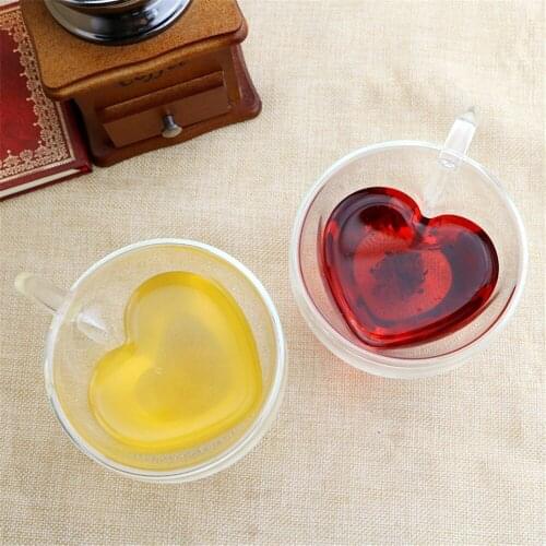40Pcs 240/180ml Heart Love Shaped Double Wall Layer Transparent Glass Tea Cup Lover Juice Coffee Milk Mug Drinkware