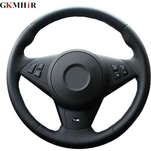GKMHiR DIY Black Hand sewing Genuine Leather Car Steering Wheel Cover for BMW E60 E63 E64 M5 2005 2007 2008 M6 2007
