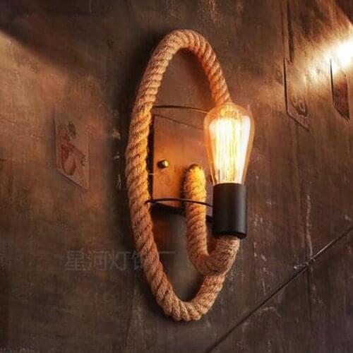 L American round aisle hemp rope wall lamp retro balcony staircase creative bedside wall lamp personality bar wrought iron wall