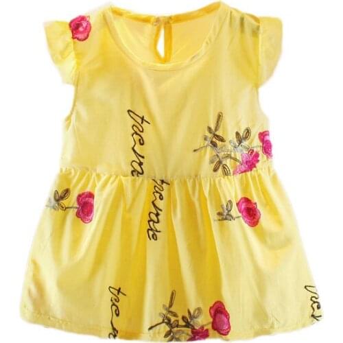 Girl fashion embroidered dress Girl cotton short sleeve princess dress Girl cool breathable dress Girl sweat-absorbent dress