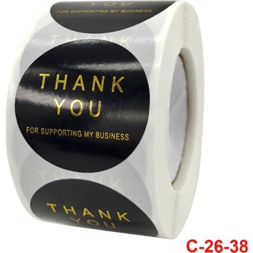 500PCS/Roll Thank You for Your Support Sticker 1.5 Inch Black Hot Stamping Sticker Roll Round Kraft Pink Black Labels for Shop