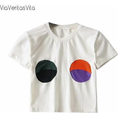 New Womens Y2K Fashion Tshirts Short Sleeved Skinny Sexy Tee Tops Summer Cotton Patchwork Cropped Tops Korean Girl Kawaii Tees