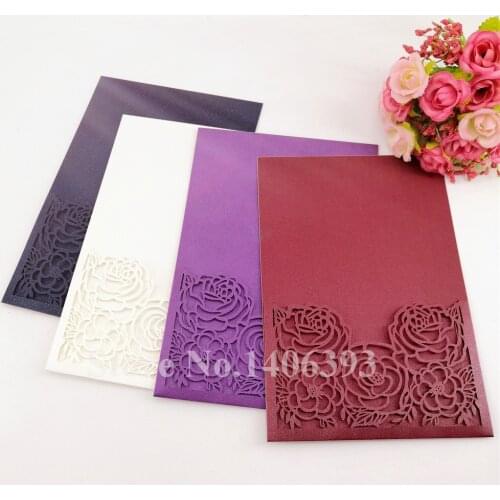 Wholesale Lace Rose Flower Laser Cut Wedding Invitations Cards Greeting Cards Customize Envelopes Wedding Party Supplies