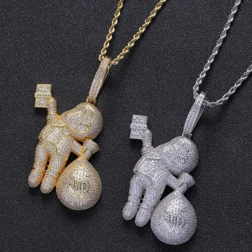 Small Size High Quality Brass CZ stones Men Necklace Hip hop pendant Jewelry Bling Bling Iced Out BR452