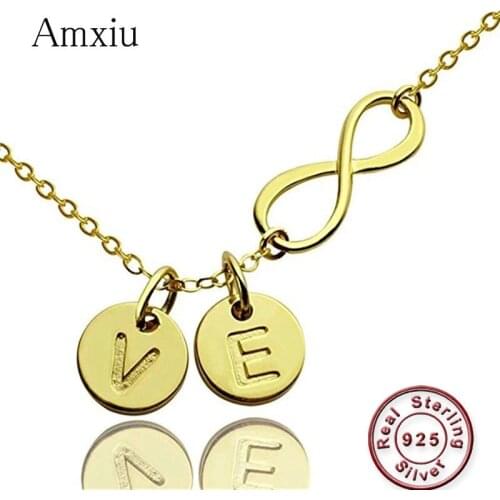 Amxiu Personalized 925 Sterling Silver Pendant Necklace Engrave the First Letter of Two Names Custom Initials Necklace Jewelry