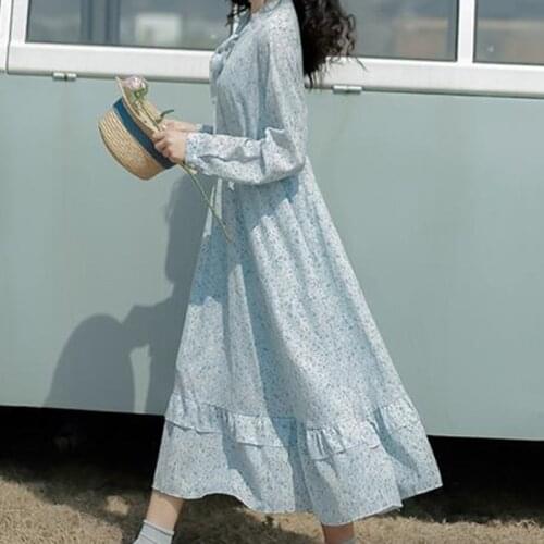 French slimming lotus leaf dress ladies small fresh floral round neck regular sleeve mid-length dress ladies 2021