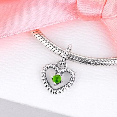 Fits Pandora Bracelet 925 Sterling Silver Spring Green Beaded Heart Dangle Charms Beads for Jewelry Making Kralen