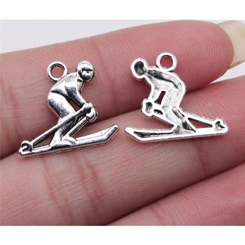 10pcs Jewelry Making Diy Handmade Craft Charms Antique Silver Color 17x19mm Ski Pendant