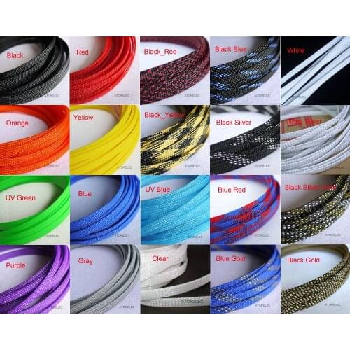 2M 8mm Wide 5/16" TIGHT Braided PET Expandable Sleeving Cable Wire Sheath Black/Red/Yellow/Green/Blue/Purple/Gray/White/Clear