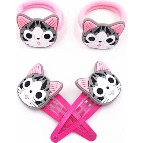 4Pcs Cartoon Chis Cat Frog Elephant Elastic Hair Bands Hairpins Hair Clips Hairpins Girls Kids Hair Accessories Rubber bands