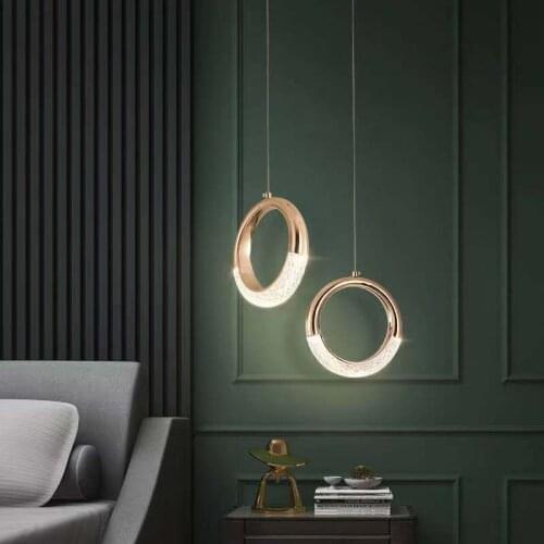 Nordic Modern Light Luxury Led Round Iron Pendant Lights For Living Room Staircase Bedroom Bar Window American Home Decorations