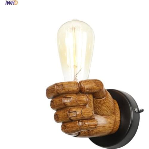 IWHD Resin Fist LED Wall Lamp Bedroom Mirror Stair Edison Industrial Loft Decor Vintage Wall Light lighting