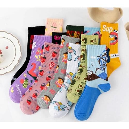 Animal Warm Funny Breathable Short Pattern Women Street Happy Socks Cotton Fruit Strawberry Pizza Avocado Peaches Flamingo Socks