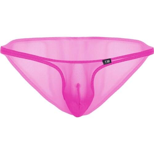 Mens Mesh See Through Sheer Lingerie Underwear Bulge Pouch G-String Thong Brief Panties Low Rise Elastic Waist Underpants Bottom