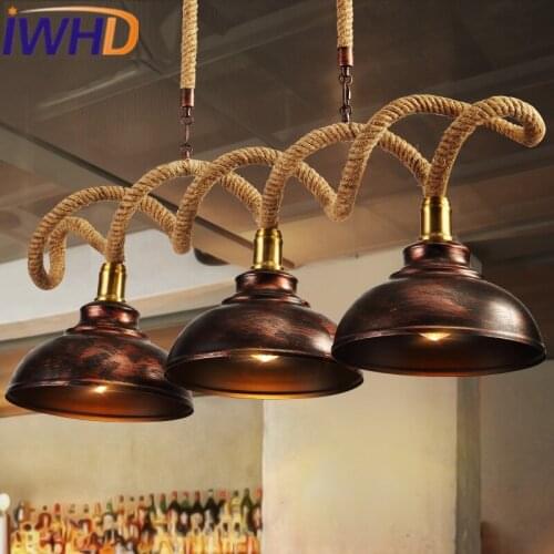 IWHD Iron Vintage Lamp Loft Industrial Pendant Light Fixtures American Style Hemp Rope Hanging Lights Home Lighting Lamparas