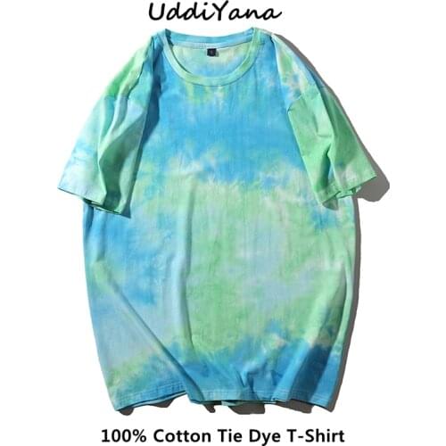 2021 Summer Womens Vintage Oversized T-Shirts Tie Dye Cotton Top Tee Mens Harajuku Sweatshirt Skateboard T-Shirt Y2K Tracksuit
