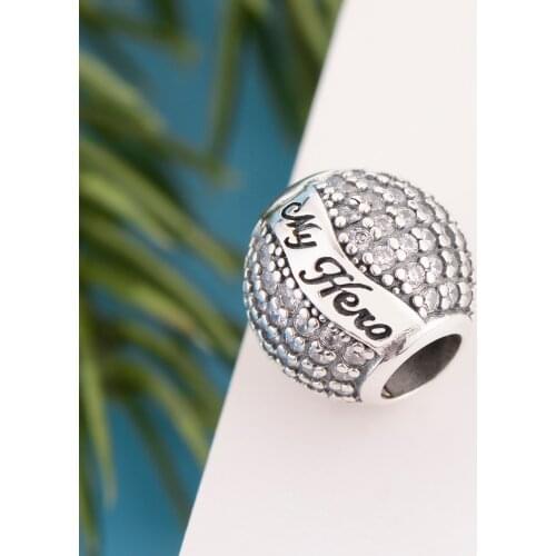 Fit Original Pandora Charm Bracelet Authentic 925 Sterling Silver Iced Out My Dad Is My Hero Bead For Making Women Berloque 2021