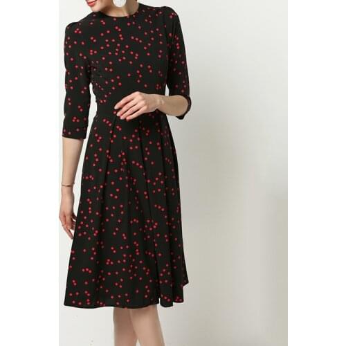 Dot Print Dresses for Womens 2020 New O Neck A-line Dress Women Knee Length Party Dress