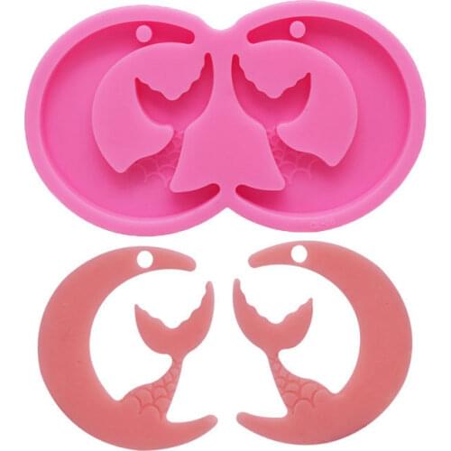 1PC Mermaid shiny fishtail resin mold silicone mold epoxy with holes for DIY decoration keychain craft customized good material