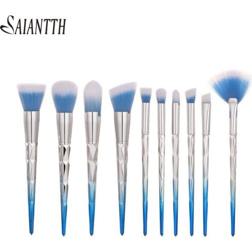 SAIANTTH 10pcs Professional makeup brushes set fan foundation eyeshadow blush pincel maquiagem 8 style Multipurpose mermaid tool