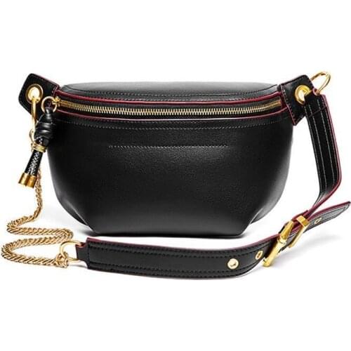 100% Genuine Leather Women Waist Bags Luxury Famous Brand Shoulder Bag Chain Belt Crossbody Female Bag Bolsa Feminina