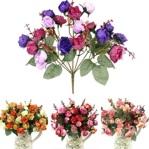 21 Head/bouquet Head Small Bud Roses Cheap Artificial Flowers Silk Rose Decorative Flowers For Home Wedding Fake Flowers Decor