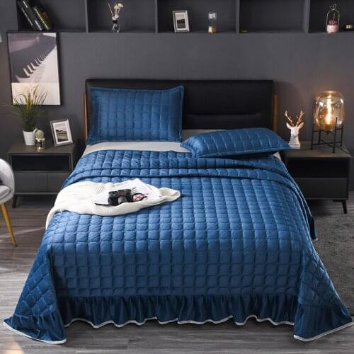 Crystal velvet Quilted ruffles Bedspread Bed Cover Bed Sheet size 245x250cm/245x270cm quilt blanket Pillowcases 3pcs