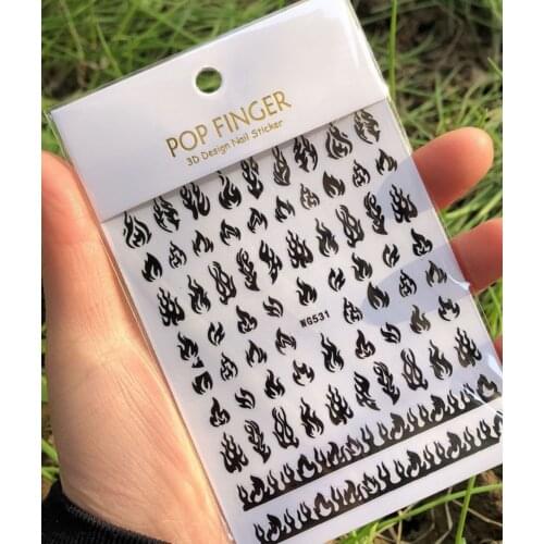 3D Holographic Fire Flame Nail Stickers Slider Decals Gold Black New Arrival Manicure Decals DIY Nail Art Decoration Accessories